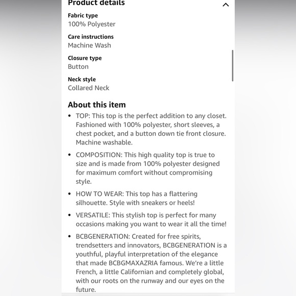 BCBGeneration Womens Relaxed Short Sleeve Pocket Button
Down Tie Front Top - Picture 5 of 7